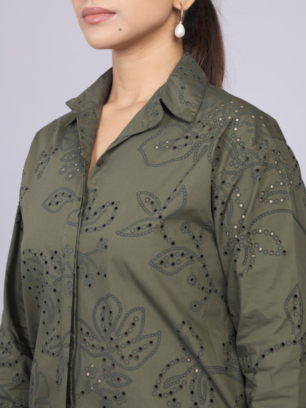 ZARA Embroidered Shirt Green XS